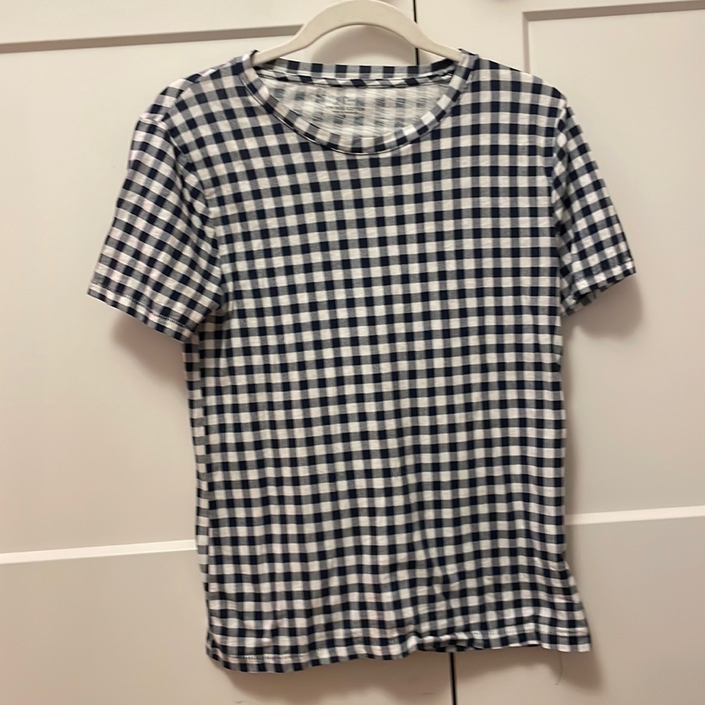 small navy and white gingham cotton t-shirt
